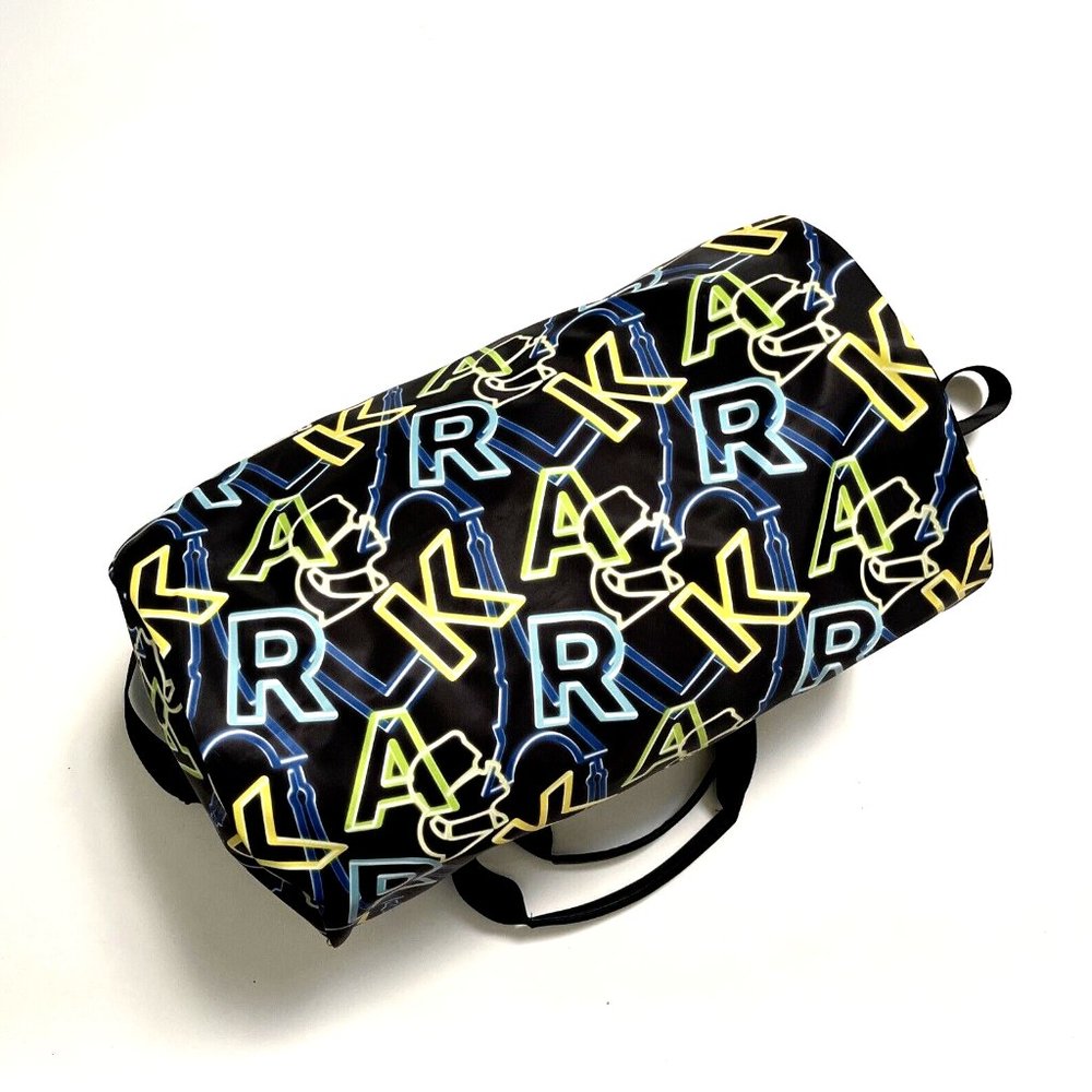 NWT Karl Lagerfeld Neon Logo Duffle Gym Bag Weekender 19" Black Travel Tote $150 - Picture 7 of 7